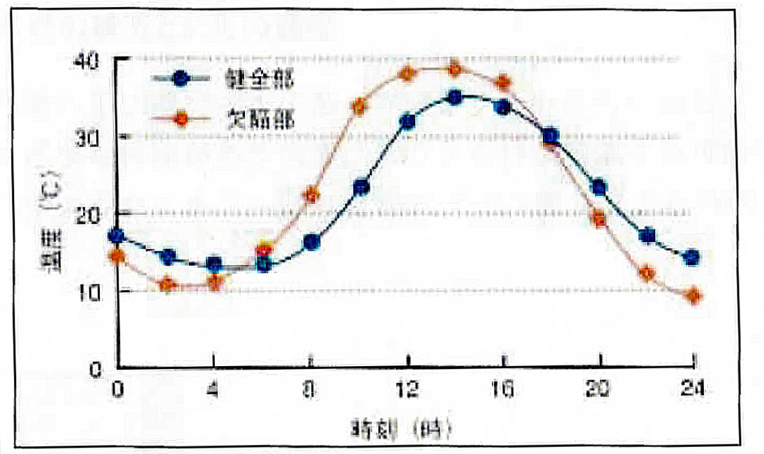 正常部と異常部の温度変化